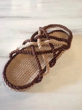 Braided Rope Slide Sandals in Brown and Beige